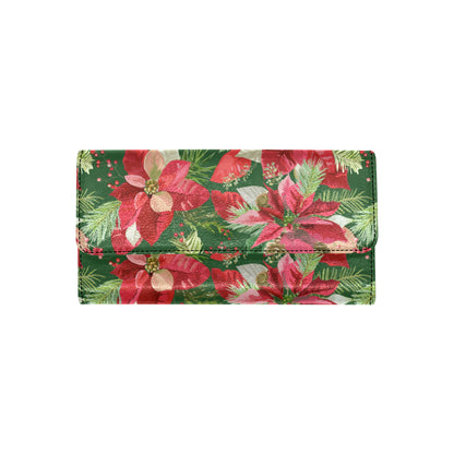 Poinsettia Pattern Print Design POT03 Women's Trifold Wallet