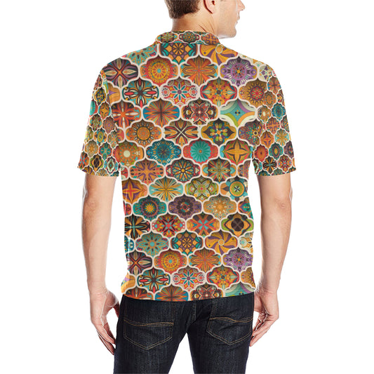 Mandala Mosaic Themed Design Print Men Polo Shirt