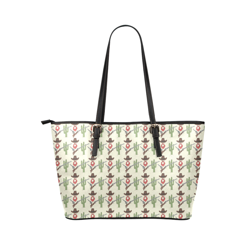 Western Cowboy Print Leather Tote Bag