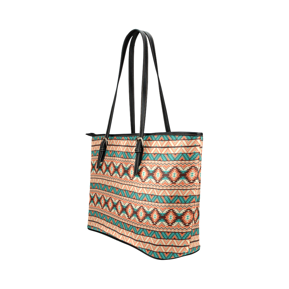 Navajo Western Style Print Pattern Leather Tote Bag