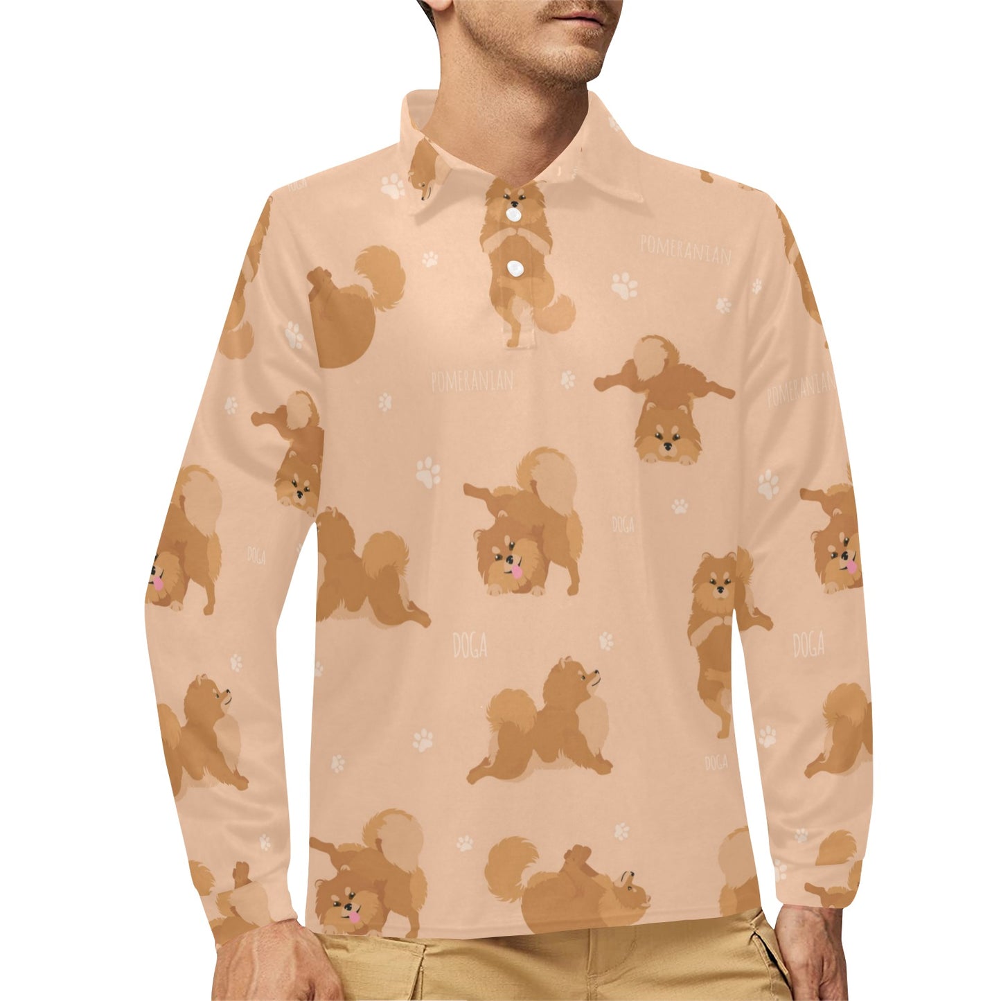 Pomeranians Pattern Print Design A06 Long Sleeve Polo Shirt For Men's