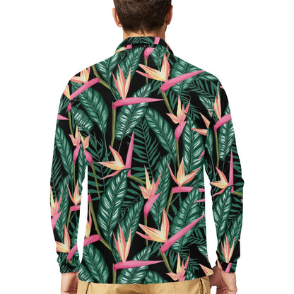 Bird Of Paradise Pattern Print Design BOP03 Long Sleeve Polo Shirt For Men's