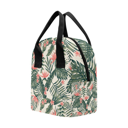 Tropical Flower Palm Leaves Insulated Lunch Bag