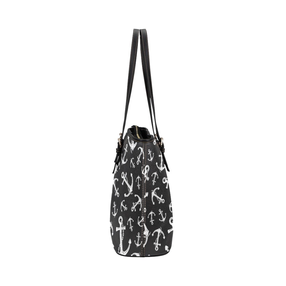 Anchor Black White Leather Tote Bag