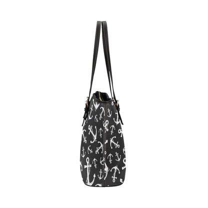 Anchor Black White Leather Tote Bag