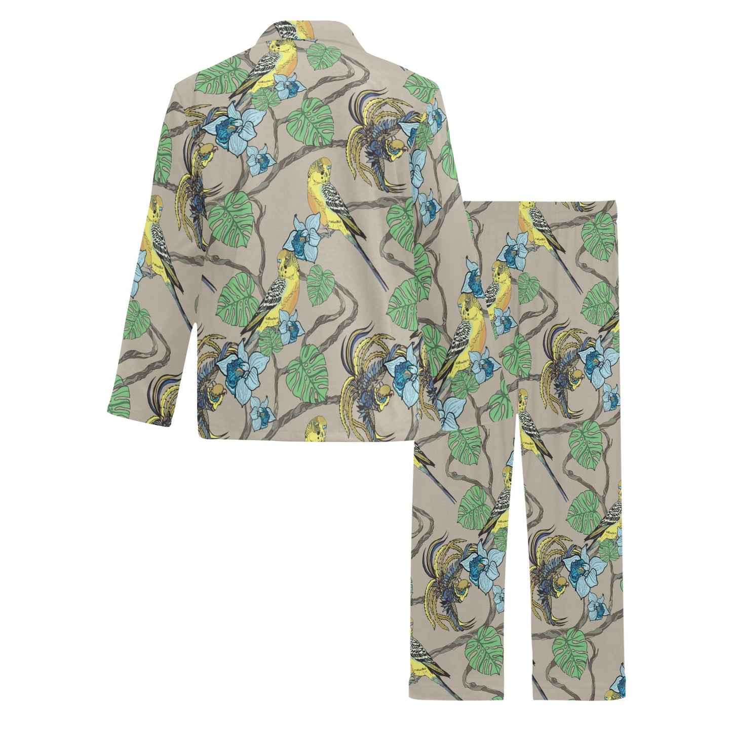 Parakeet Pattern Print Design A02 Men's Long Pajama Set