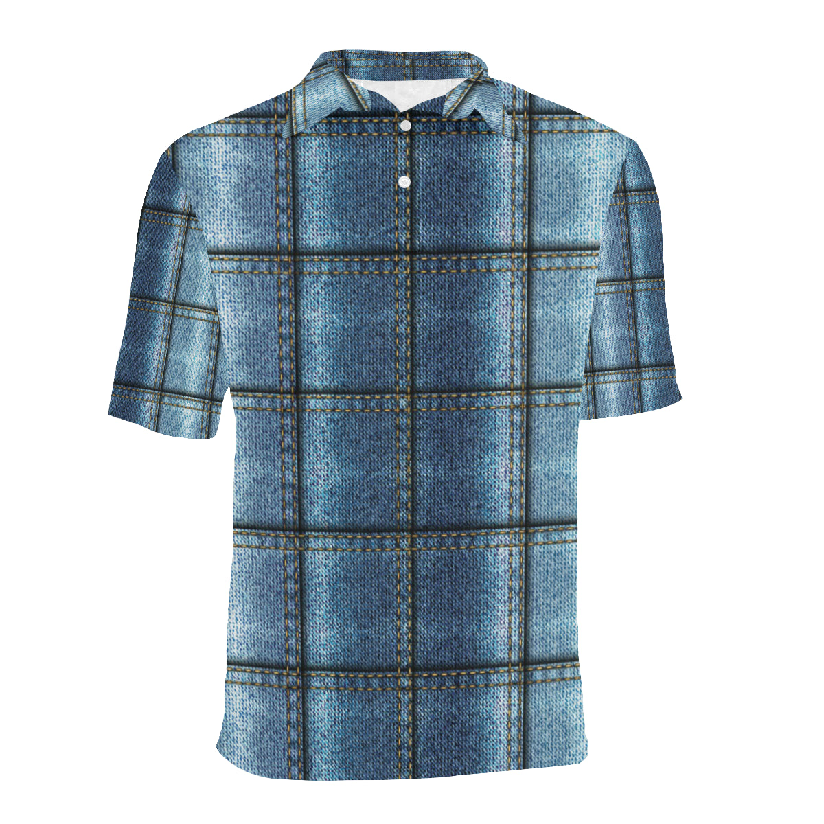 Jean Patchwork Pattern Print Design 02 Men Polo Shirt