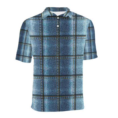 Jean Patchwork Pattern Print Design 02 Men Polo Shirt