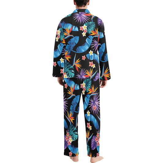 Tropical Flower Pattern Print Design TF018 Men's Long Pajama Set