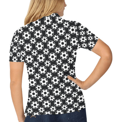 Soccer Ball Black Print Pattern Women's Polo Shirt