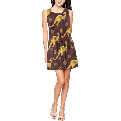 Kangaroos Aboriginal Pattern Print Design 08 Sleeveless Dress