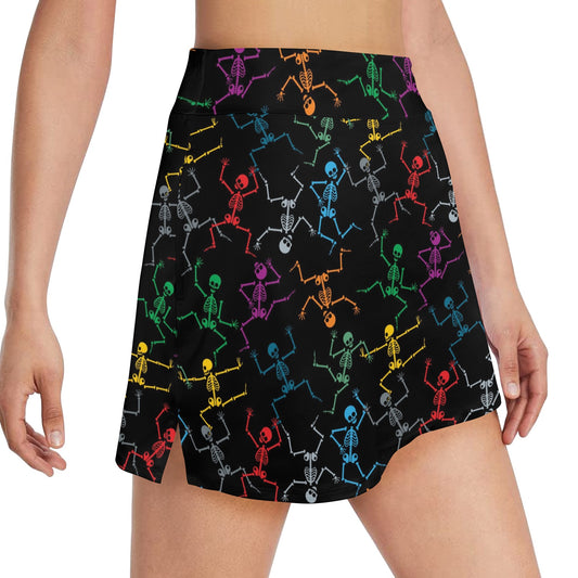Skeleton Colorful Print Design LKS302 17" Golf & Pickleball Skort with Pockets