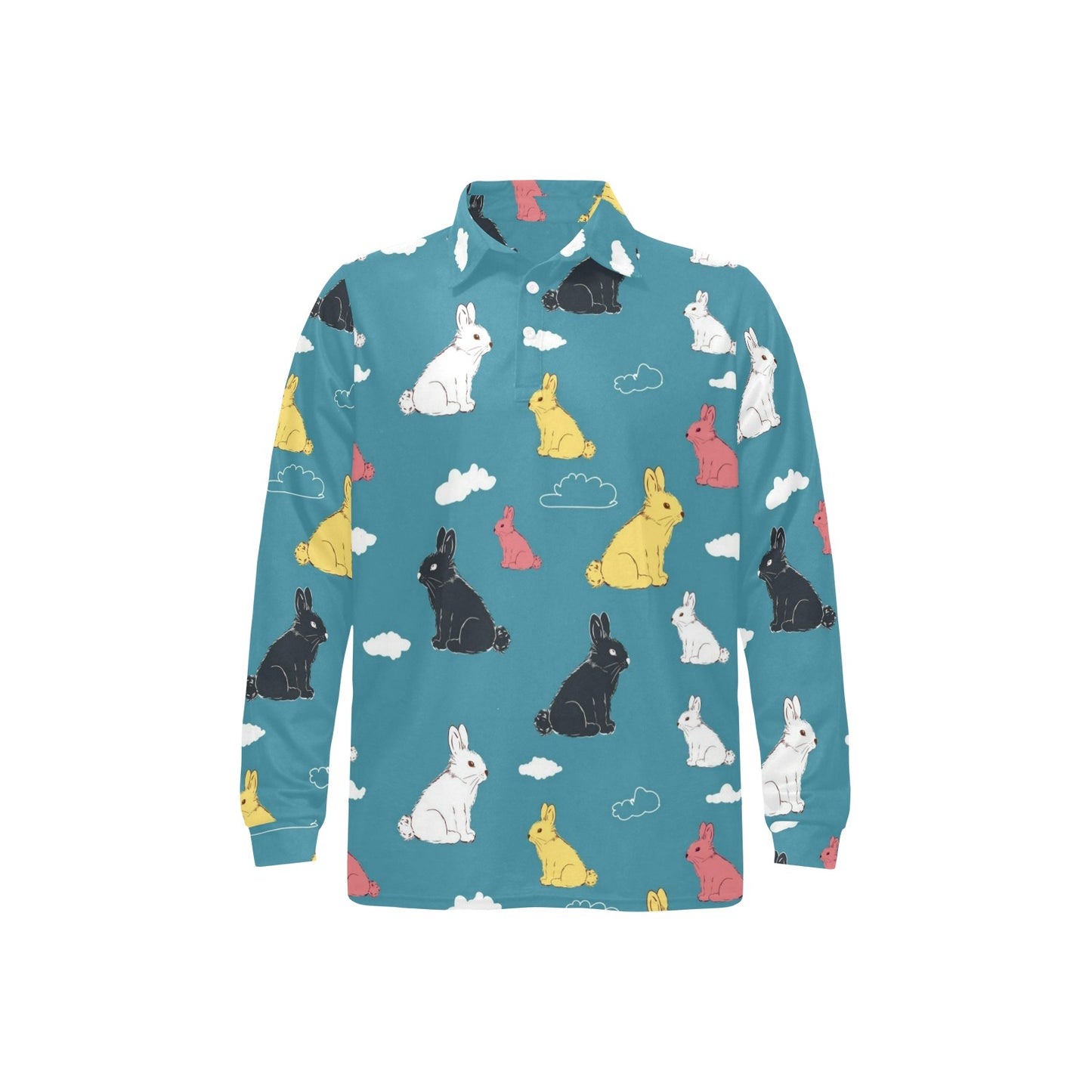 Rabbit Pattern Print Design RB014 Long Sleeve Polo Shirt For Men's