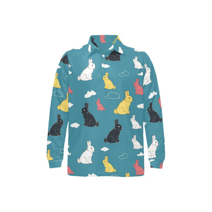 Rabbit Pattern Print Design RB014 Long Sleeve Polo Shirt For Men's