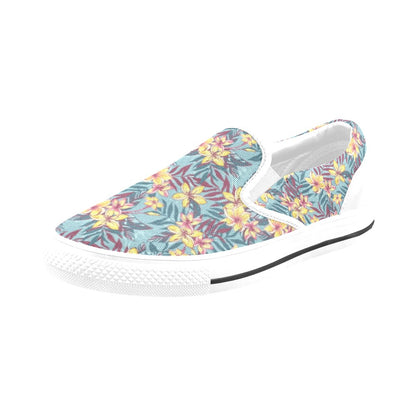 Summer Floral Print Design LKS304 White Slip Ons Canvas Women's Shoes