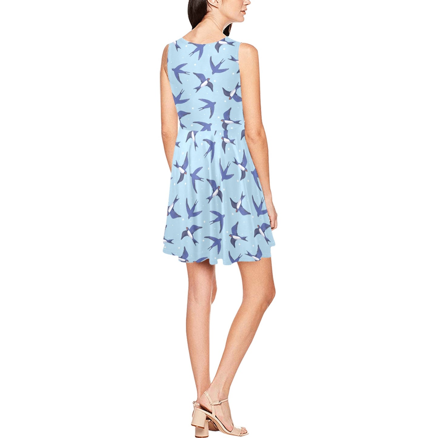 Swallow Bird Pattern Print Design 06 Sleeveless Dress