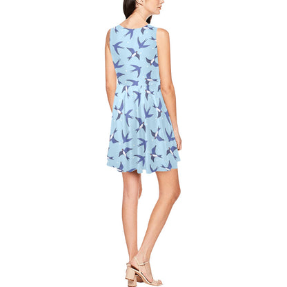 Swallow Bird Pattern Print Design 06 Sleeveless Dress