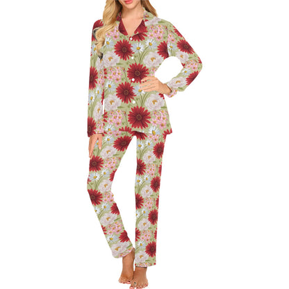 Gerberas Pattern Print Design GB07 Women's Long Pajama Set