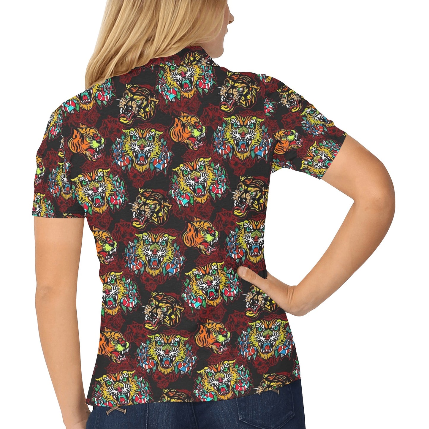 Tattoo Tiger Colorful Design Women's Polo Shirt