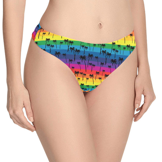 Palm Tree Rainbow Themed Print Women's Thongs