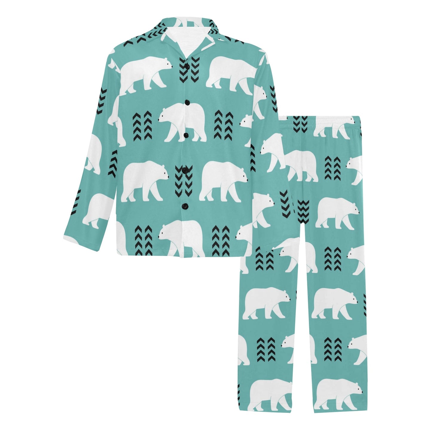 Polar Bear Pattern Print Design A05 Men's Long Pajama Set