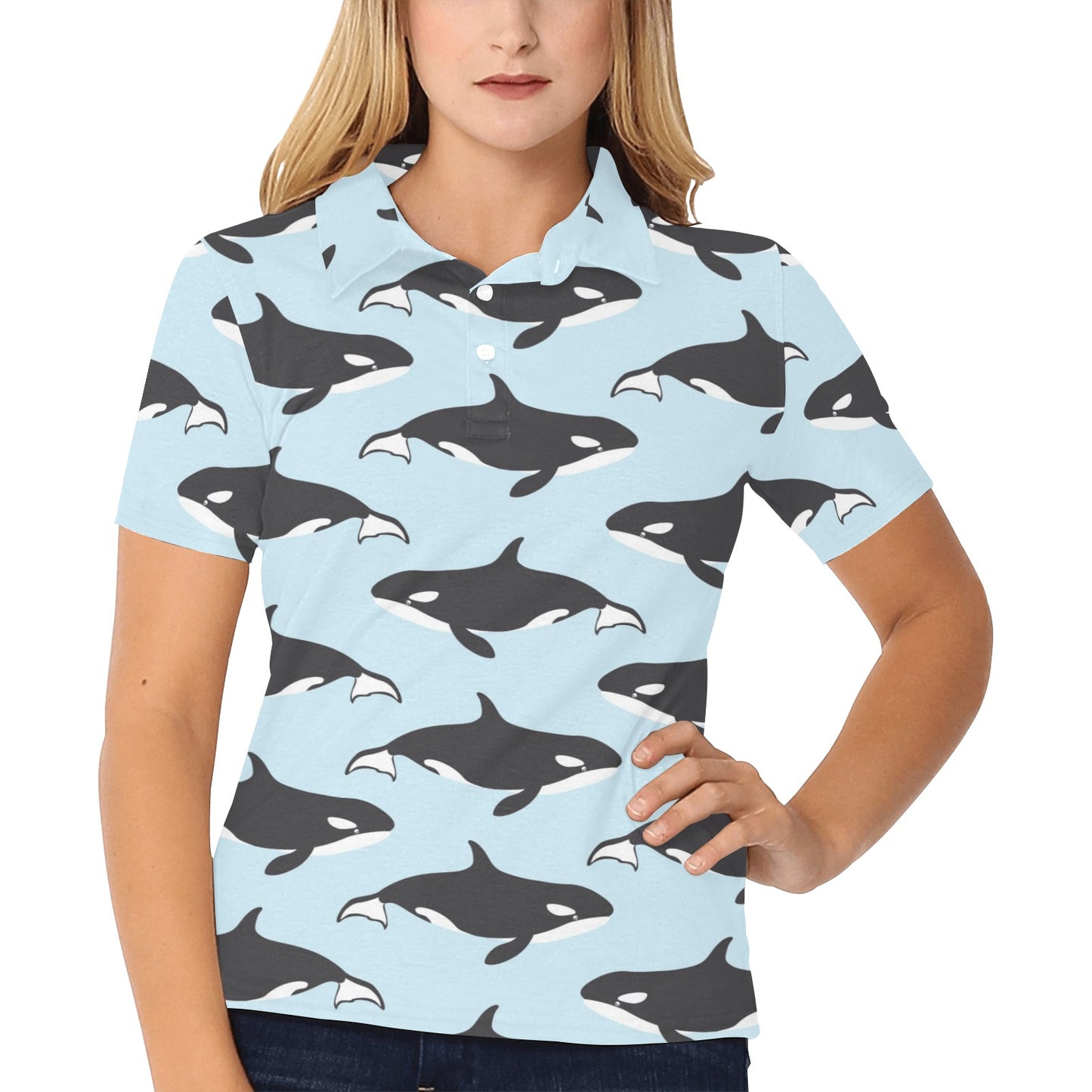 Killer Whale Pattern Print Design 01 Women's Polo Shirt