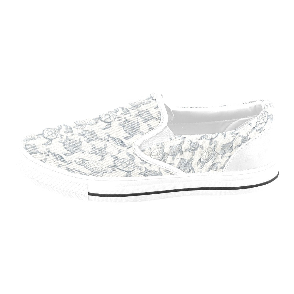 Sea Turtle Print Design LKS304 White Slip Ons Canvas Women's Shoes