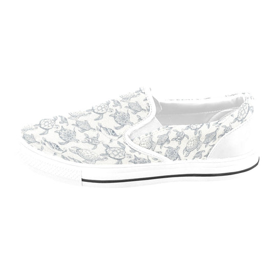 Sea Turtle Print Design LKS304 White Slip Ons Canvas Women's Shoes