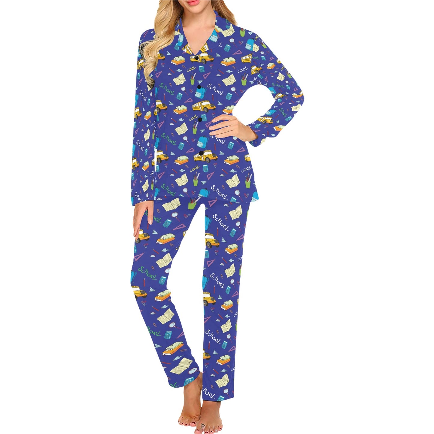 School Bus Print Design LKS307 Women's Long Pajama Set