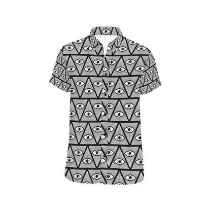 Third Eye Pattern Print Design LKS304 Men Short Sleeve Button Up Shirt
