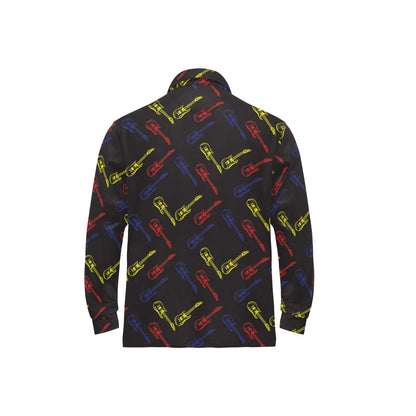 Electric Guitar Pattern Print Design 03 Long Sleeve Polo Shirt For Men's