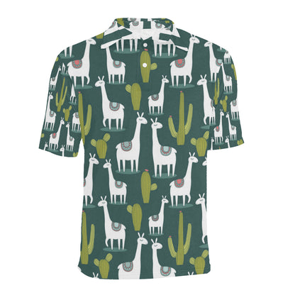 Llama Cactus Pattern Print Design 02 Men Polo Shirt
