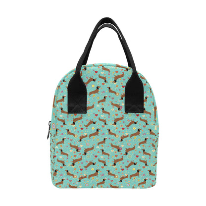 Dachshund with Floral Print Pattern Insulated Lunch Bag