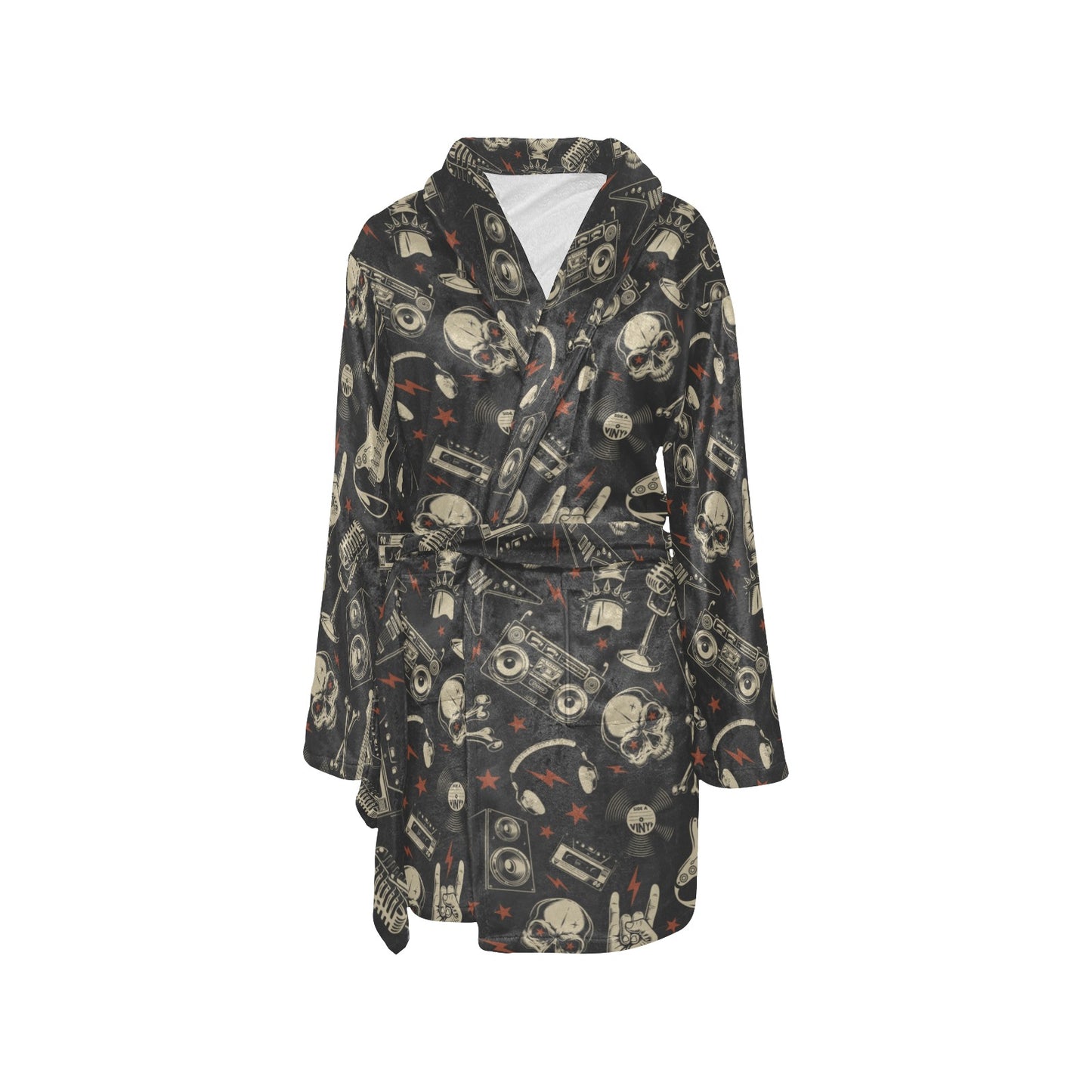 Rock and Roll Skull Pattern Print Design A03 Women's Fleece Robe