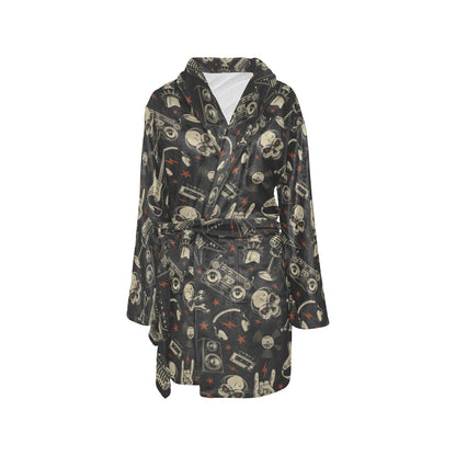 Rock and Roll Skull Pattern Print Design A03 Women's Fleece Robe