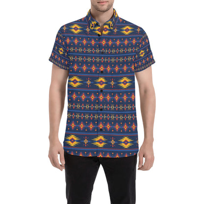 Southwest Pattern Print Design LKS306 Men Short Sleeve Button Up Shirt