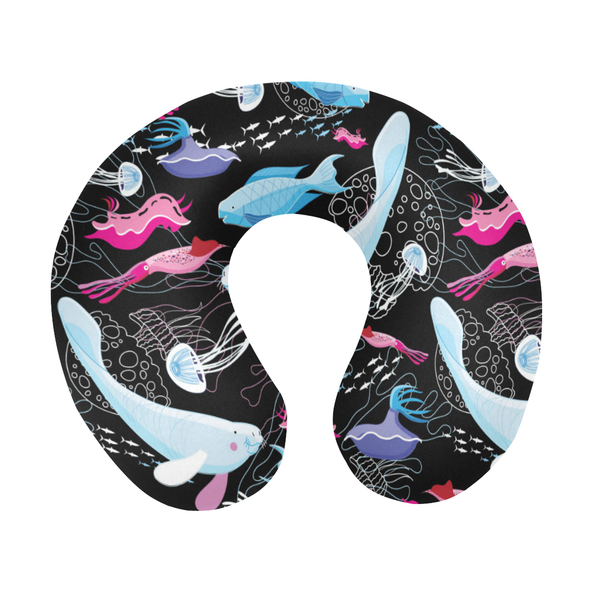 Manatee Pattern Print Design 02 U-Shaped Travel Neck Pillow