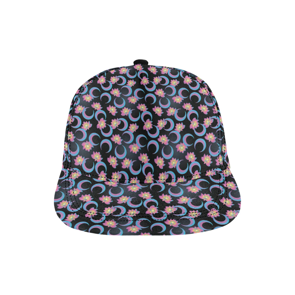 Lotus with Moon Pink Print Themed Snapback Cap