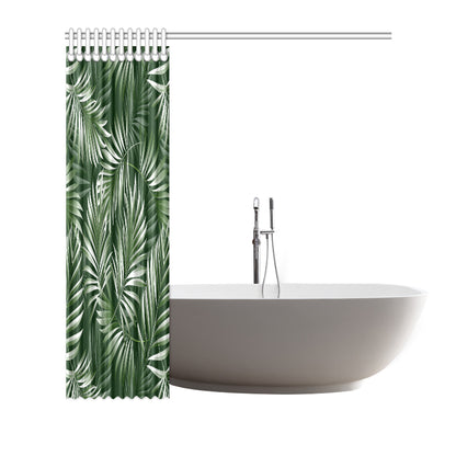 White Green Tropical Palm Leaves Shower Curtain