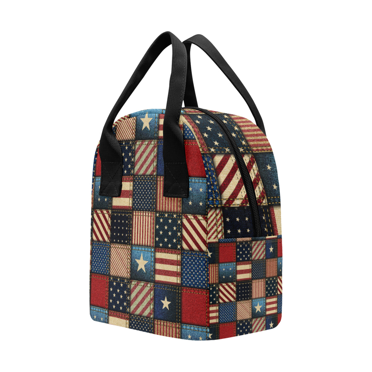 American flag Patchwork Design Insulated Lunch Bag