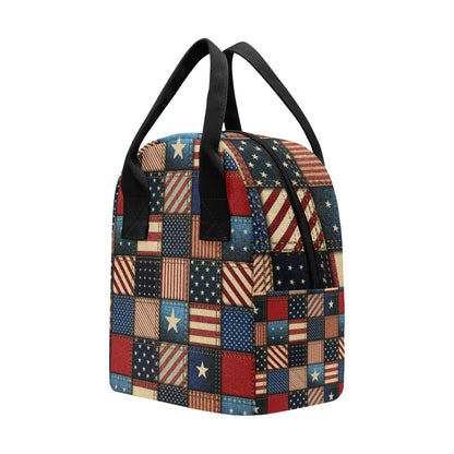 American flag Patchwork Design Insulated Lunch Bag