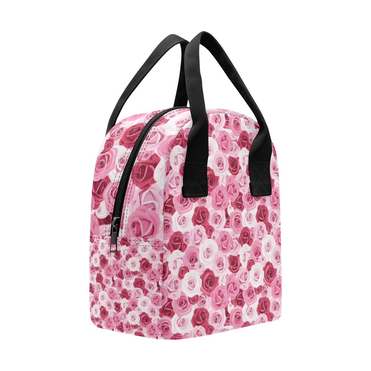 Pink Red Rose Pattern Print Insulated Lunch Bag