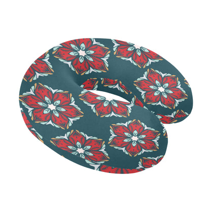 Poinsettia Pattern Print Design A03 U-Shaped Travel Neck Pillow