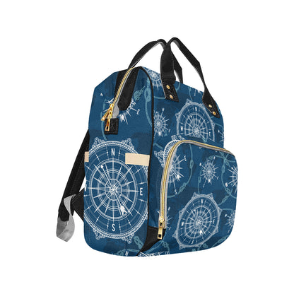Nautical Compass Print Diaper Bag Backpack