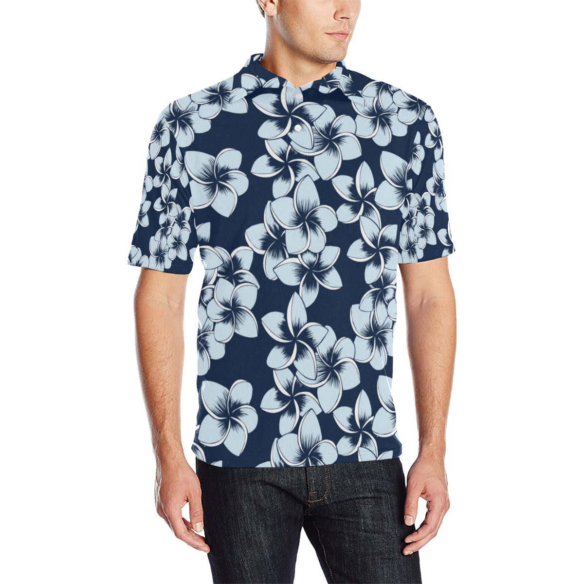 Plumeria Pattern Print Design A02 Men Polo Shirt