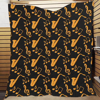 Saxophone Pattern Print Design 02 Premium Quilt