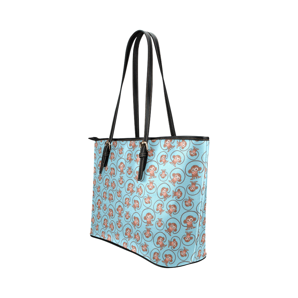 Monkey Cute Design Themed Print Leather Tote Bag