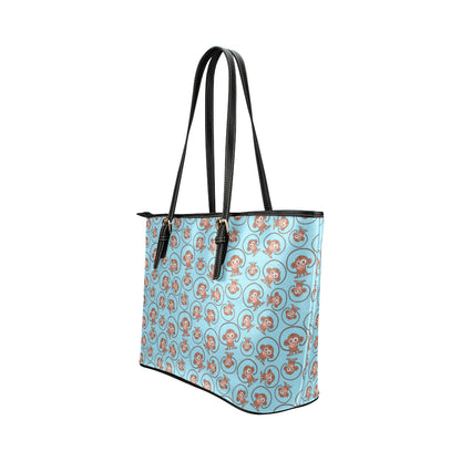 Monkey Cute Design Themed Print Leather Tote Bag