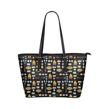 Camping Campfire Marshmallows Leather Tote Bag
