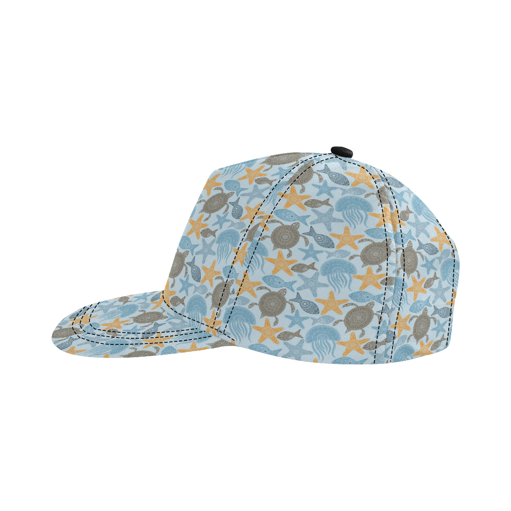 Polynesian Jellyfish Turtle Print Snapback Cap
